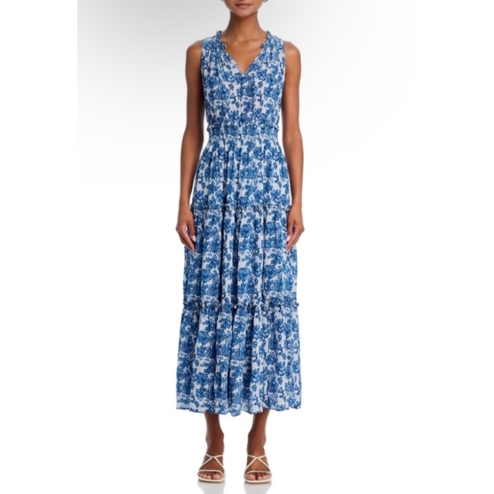 Rails Loulou Floral Tiered Maxi Dress Chambray Floral Small NWT